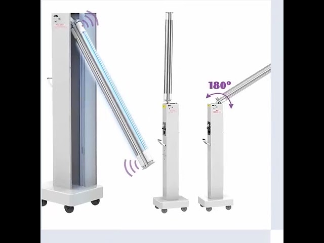 εταιρικά βίντεο περίπου 60W Sterilizer Wheel Germicidal Lamp UVC Light Sterilization Hospital UV Disinfection Trolley